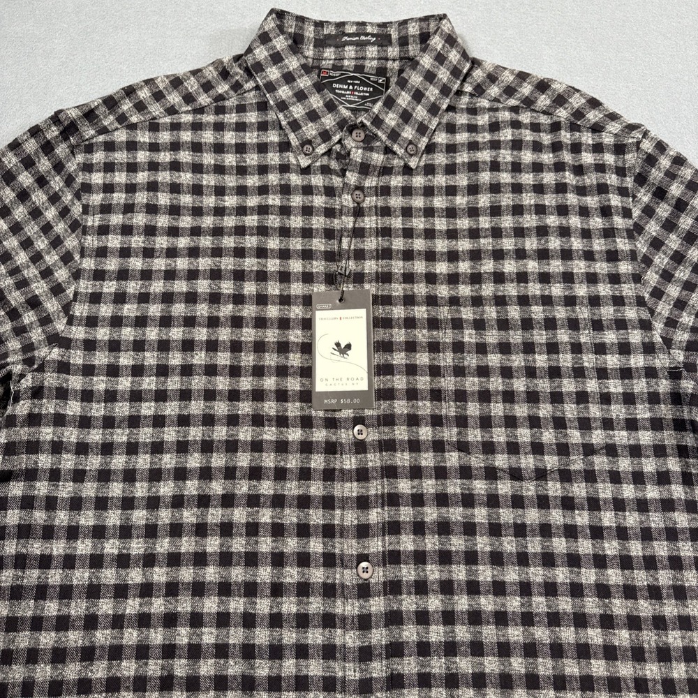 FLANNEL SHIRT DENIM & FLOWER MENS LARGE COLLECTION BLK GRAY CHECK NWT